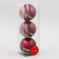 Набор шаров пластик d-8 см, 3 шт "Сказочные узоры" волны, бордовый Набор шаров пластик d-8 см, 3 шт "Сказочные узоры" волны, бордовый