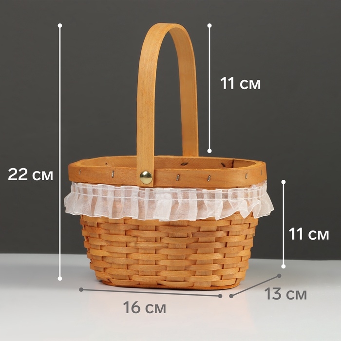 Корзина плетёная, 16×13×11 см, ручка h=11 см, ива, натуральный цвет Корзина плетёная, 16×13×11 см, ручка h=11 см, ива, натуральный цвет