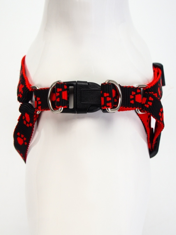 Комплект "Большая лапа", ширина 1,5 см, поводок 120 см, шлейка 28-42 см, красно-чёрный