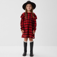 Платье детское с рюшами KAFTAN "Клеточка" размер 28 (86-92) Платье детское с рюшами KAFTAN "Клеточка" размер 28 (86-92)