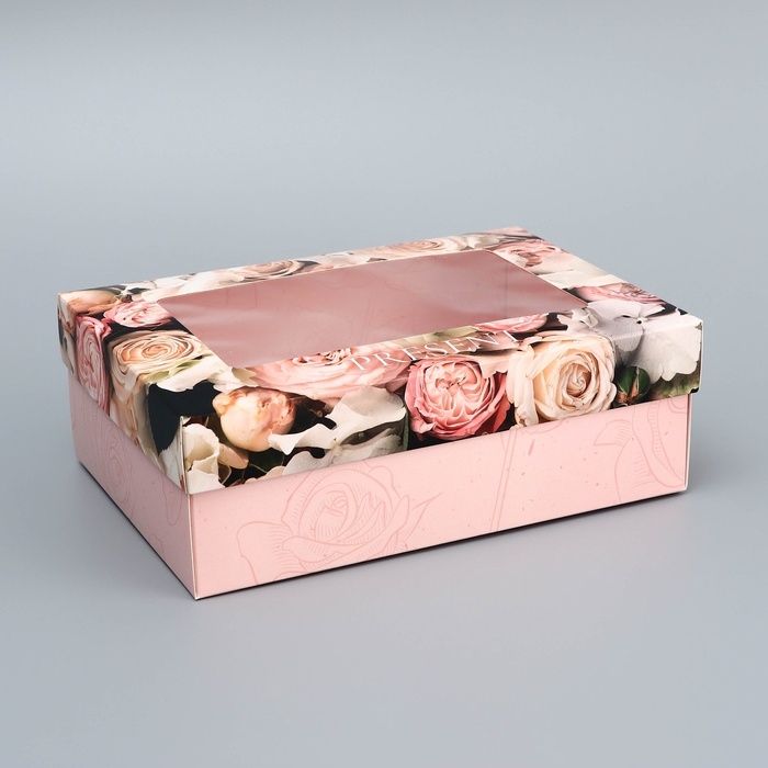 Коробка складная, крышка-дно, Коробка складная, крышка-дно, "Present", 21 х 15 х 7 см с окном
