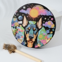 Шаманский бубен "Доберман в цветах" с колотушкой 5х25х25 см Шаманский бубен "Доберман в цветах" с колотушкой 5х25х25 см