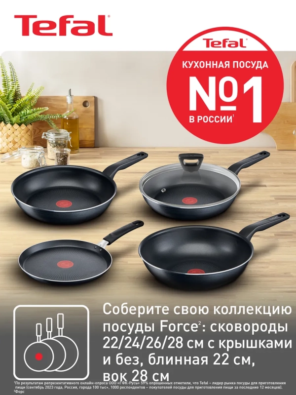 Сковорода с крышкой Force 26 см с антипригарным покрытием