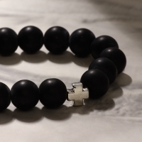 Чётки - браслет шар №10 &laquo;Шунгит&raquo; 19 бусин с крестиком