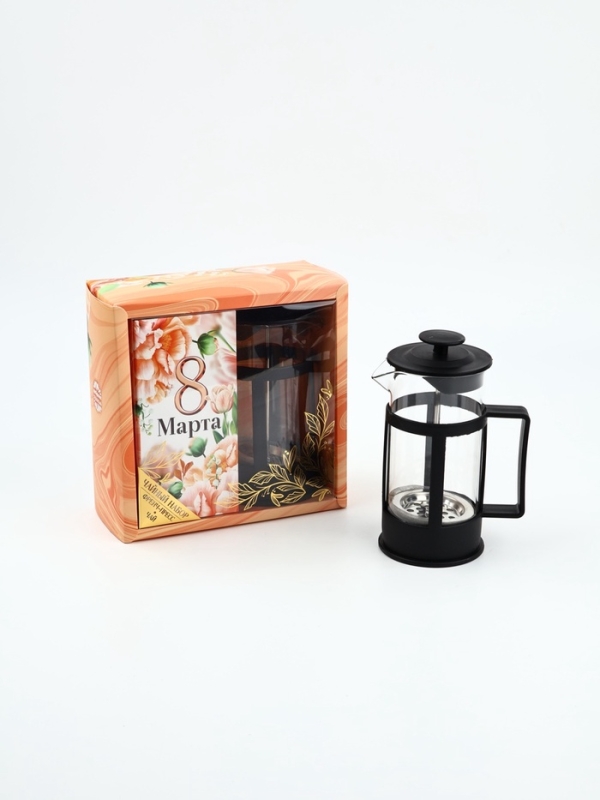 Подарочный набор &laquo;8 марта&raquo;, чай чёрный со вкусом тропических фруктов 100г., френч-пресс 350 мл
