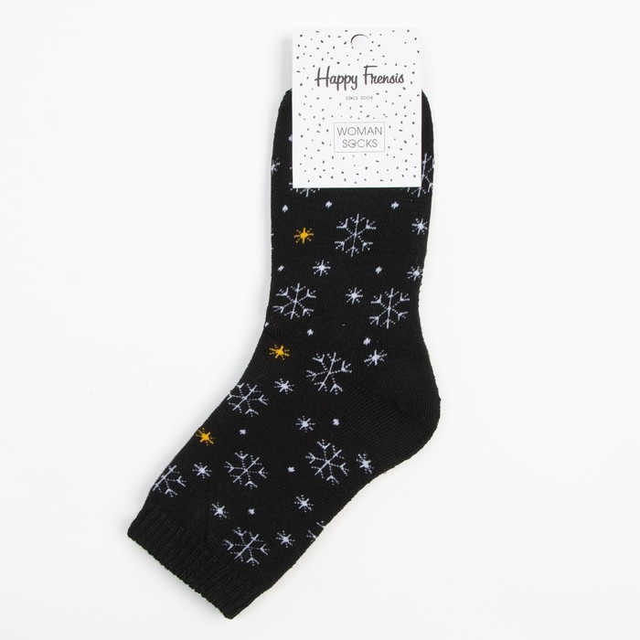 Носки женские махровые &laquo;Снежинки&raquo;, цвет черный, размер 23-25