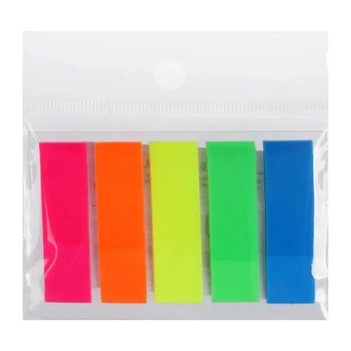 Блок - закладка с липким краем, 12&times;45 мм, пластик, 5 цветов по 20 листов, флуоресцентный