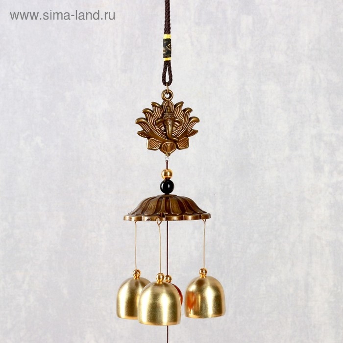 Музыка ветра металл "Ганеша в лотосе" 3 колокольчика 40 см
