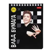 Блокнот А6 40 листов в клетку на гребне "Влад А4", обложка мелованный картон, УФ-лак, блок 60 г/м2, 5В МИКС