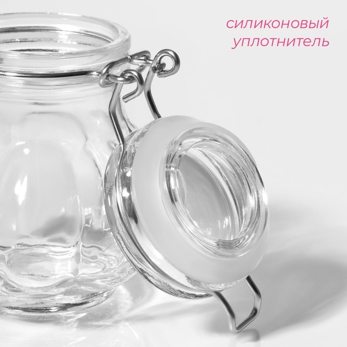 Банка стеклянная для хранения сыпучих продуктов Доляна &laquo;Чеснок&raquo;, 100 мл, 7&times;8 см, с бугельным замком