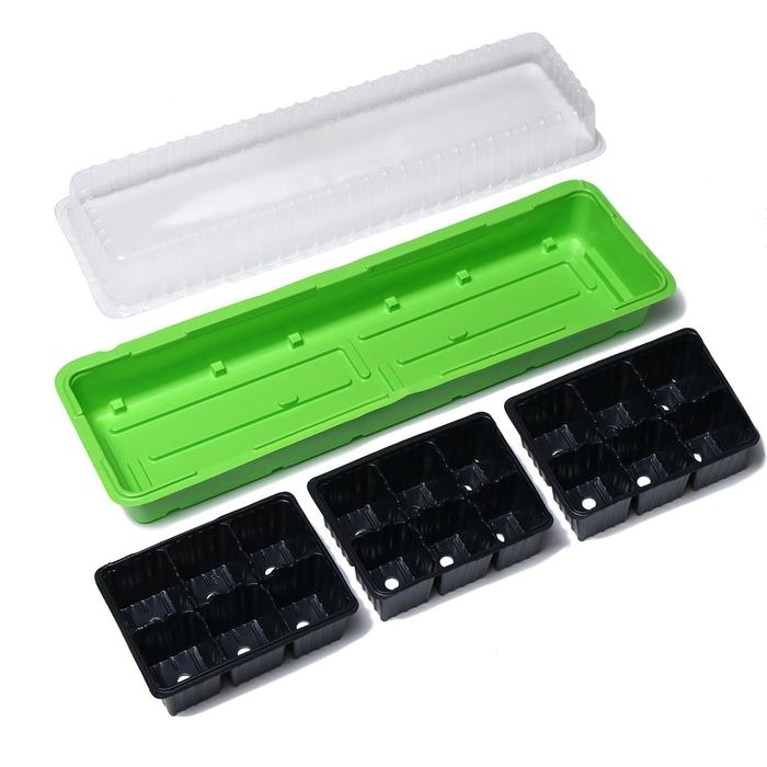 Мини-парник для рассады, 57 &times; 18 &times; 14,5 см, 3 вставки, 18 ячеек, Greengo