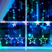 Гирлянда &laquo;Бахрома&raquo; 2.4 &times; 0.9 м с насадками &laquo;Звёзды&raquo;, IP20, прозрачная нить, 138 LED, свечение мульти, 8 режимов, 220 В