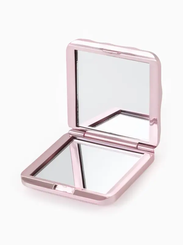 Зеркало складное квадрат (2) с/увел ВОЛНЫ 7,5см пластик розовый пакет QF