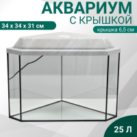 Аквариум "Дельта" угловой с крышкой, 25 литров, 34 х 34 х 31/37,5 см, беленый дуб