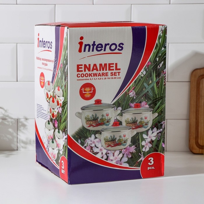 Набор кастрюль &laquo;Чёрные кактусы&raquo;, 3 предмета: 2,1 л, 3,1 л, 4 л, индукция