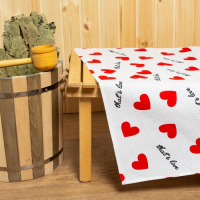 Простыня для бани &laquo;Сердечки&raquo; 150х180&plusmn;5 см, 100% хлопок, вафельное полотно, 160 гр/м2