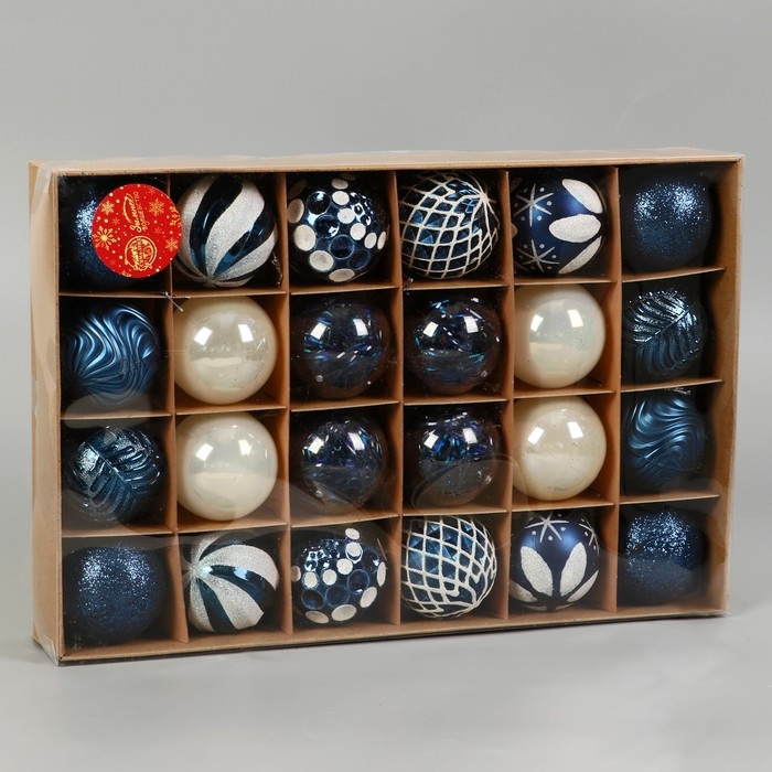 Набор шаров пластик d-6 см, 24 шт "Мелодия" ассорти люкс, бело-синий