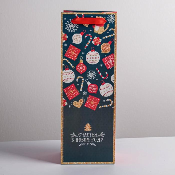 Пакет под бутылку &laquo;Счастья в Новом году&raquo;, 13 х 36 х 10 см , Новый год