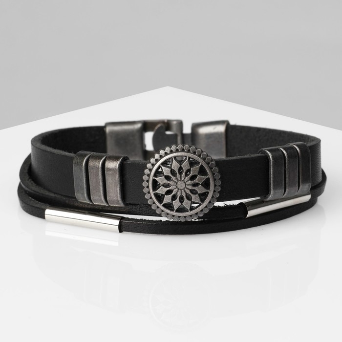 Браслет мужской &laquo;Компас&raquo;, цвет чёрный с чернёным серебром, 20,5 см