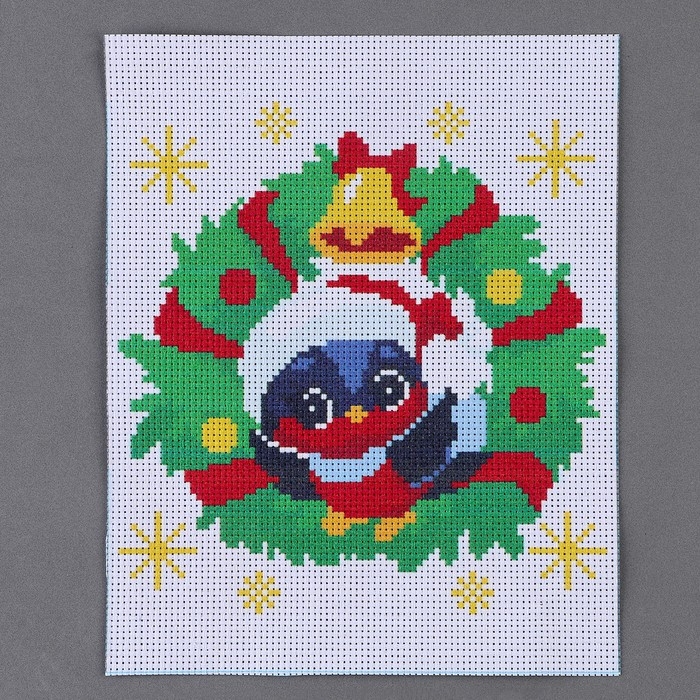 Вышивка крестиком на новый год &laquo;Снегирь в венке&raquo;, 25 х 20 см, новогодний набор для творчества