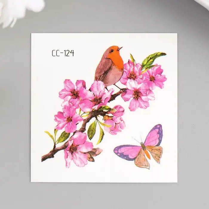 Переводные тату на тело цветные &laquo;Шиповник и птичка с бабочкой&raquo;, 6&times;6 см