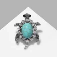Брошь &laquo;Черепашка&raquo; панцирь под бирюзу, цвет голубой в чернёном серебре
