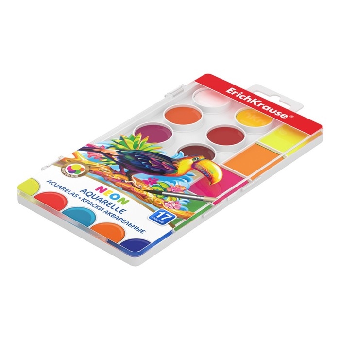 Акварель 17 цветов ErichKrause ArtBerry Neon, неоновая палитра с УФ-защитой, супер яркие, с увеличенными кюветами, европодвес, без кисти