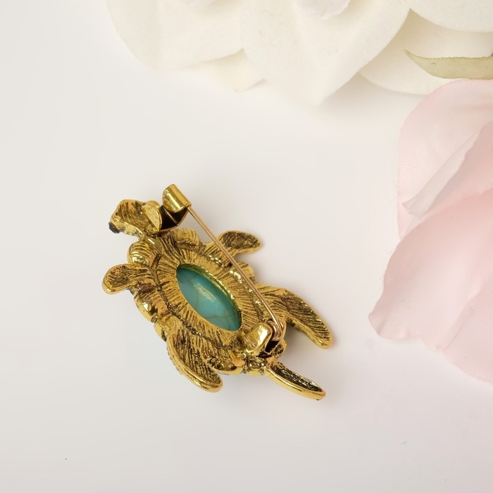 Брошь &laquo;Черепашка&raquo; панцирь под бирюзу, цвет голубой в чернёном золоте