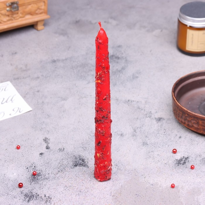 Свеча магическая "Любовная магия" с травой, красная, 20см