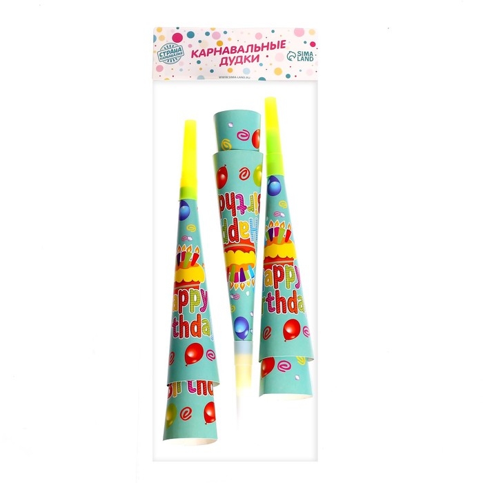Дудка-гудок &laquo;С днём рождения&raquo;, набор 6 шт.