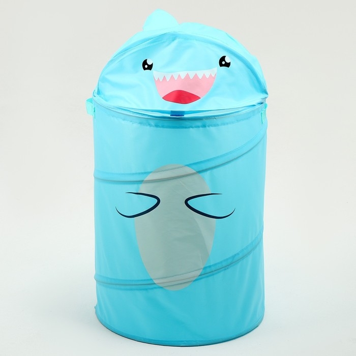 Корзина для хранения игрушек &laquo;Акула&raquo; с ручками и крышкой, 55 х 33 х 33 см, голубая