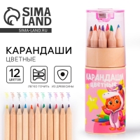 Цветные карандаши в тубусе, 12 шт. мини деревянные, заточенные &laquo;Розовый&raquo;