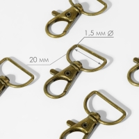 Карабин металлический, 39 &times; 24 мм / 20 &times; 1,5 мм, 6 шт, цвет бронзовый