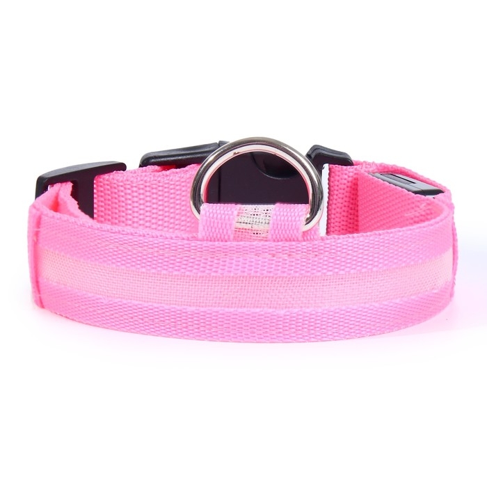 Ошейник с подсветкой размер S, ОШ 35-43 х 2,5 см, 3 режима свечения розовый