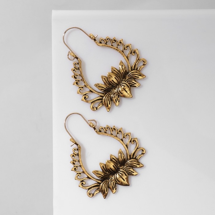 Серьги металл &laquo;Восток&raquo; лотос, цвет чернёное золото