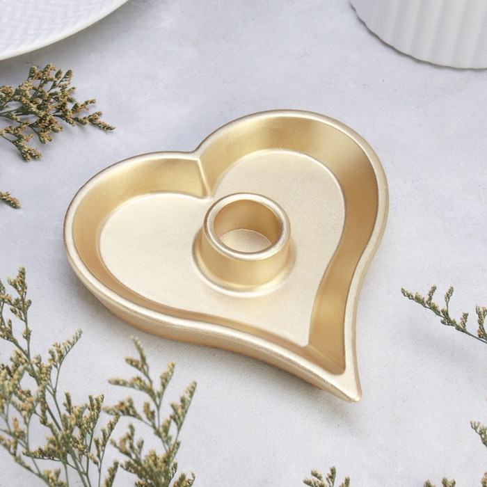 Подсвечник "Сердце" из гипса,14х2,5см,золото
