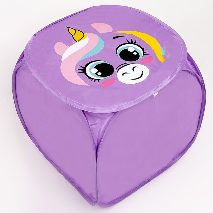 Корзина для хранения игрушкек с крышкой &laquo;Единорожик&raquo;, 42 х 42 х 42 см, фиолетовая