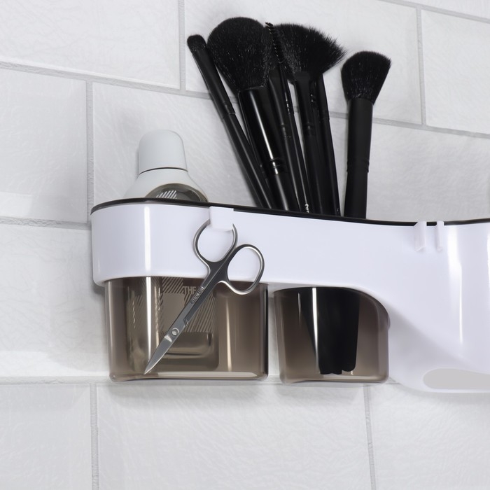 Органайзер для хранения, навесной, 3 секции, с клеевой основой, 28,7 &times; 10,5 &times; 8,5 см, цвет коричневый/белый