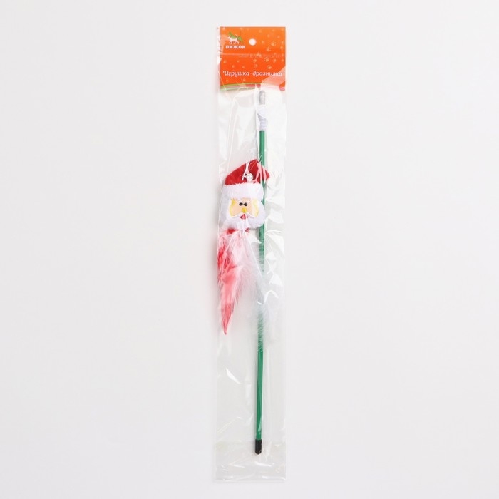 Новый год. Дразнилка-удочка для кошек с бубенчиком "Дед мороз", 40 см