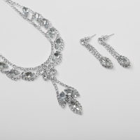 Набор 2 предмета: серьги, колье &laquo;Листопад&raquo; ромб, цвет белый в серебре, 45 см