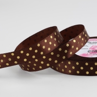 Лента атласная с тиснением &laquo;Горох&raquo;, 15 мм &times; 23 &plusmn; 1 м, цвет коричневый №32