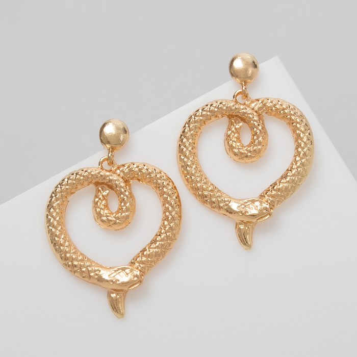 Новый год! Символ года 2025! Серьги металл &laquo;Змея&raquo; сердце, цвет золото