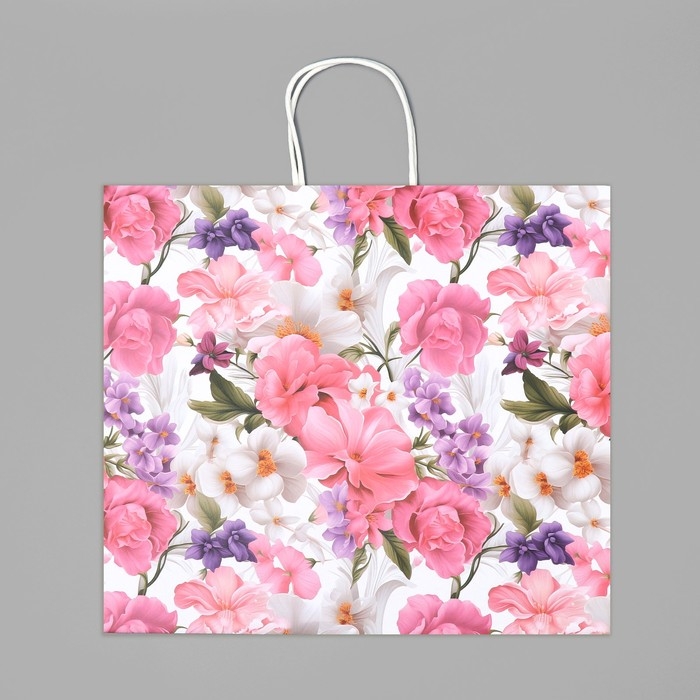 Пакет подарочный крафтовый, упаковка, &laquo;Подарок для тебя&raquo;,цветы, 32 х 28 х 15 см