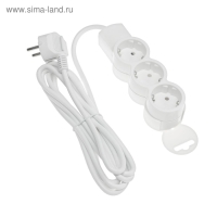 Удлинитель Duwi, 3 розетки, 3 м, 10 А, 2200 Вт, ПВС 3х0.75 мм2, с з/к, белый