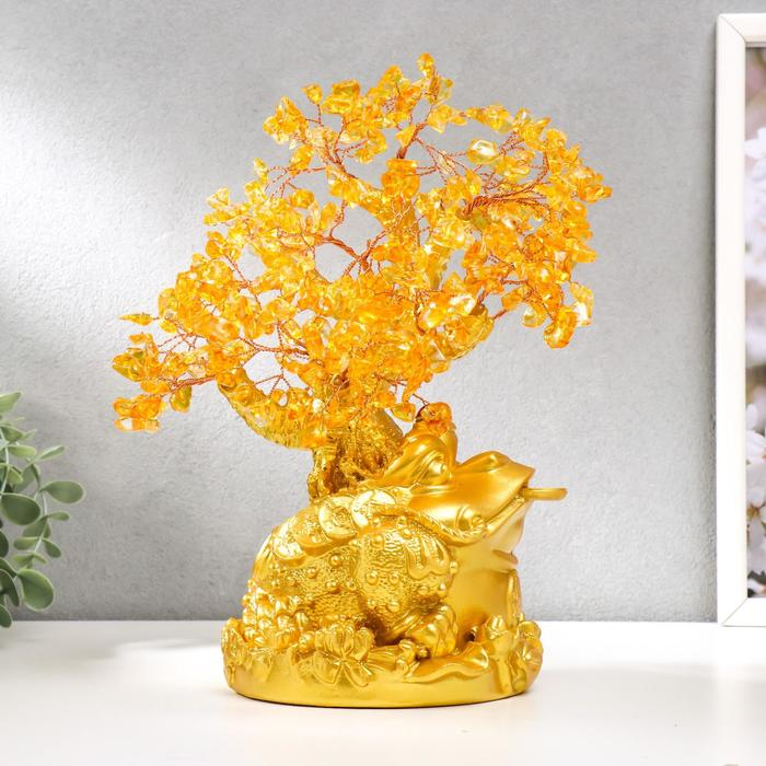 Сувенир бонсай 240 камней "Денежная жаба у янтарного дерева" 25х19х13 см