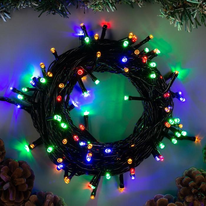 Гирлянда &laquo;Нить&raquo; 10 м, IP20, тёмная нить, 100 LED, свечение мульти, 8 режимов, 220 В