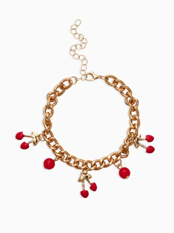 Браслет "Вишневый рай" на цепи, малые, цвет красный в золоте