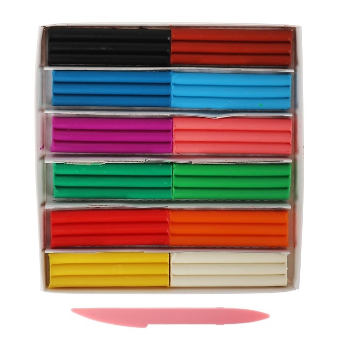 Пластилин мягкий (восковой), 12 цветов, 180 г, Пластилин мягкий (восковой), 12 цветов, 180 г, "Кроха", со стеком