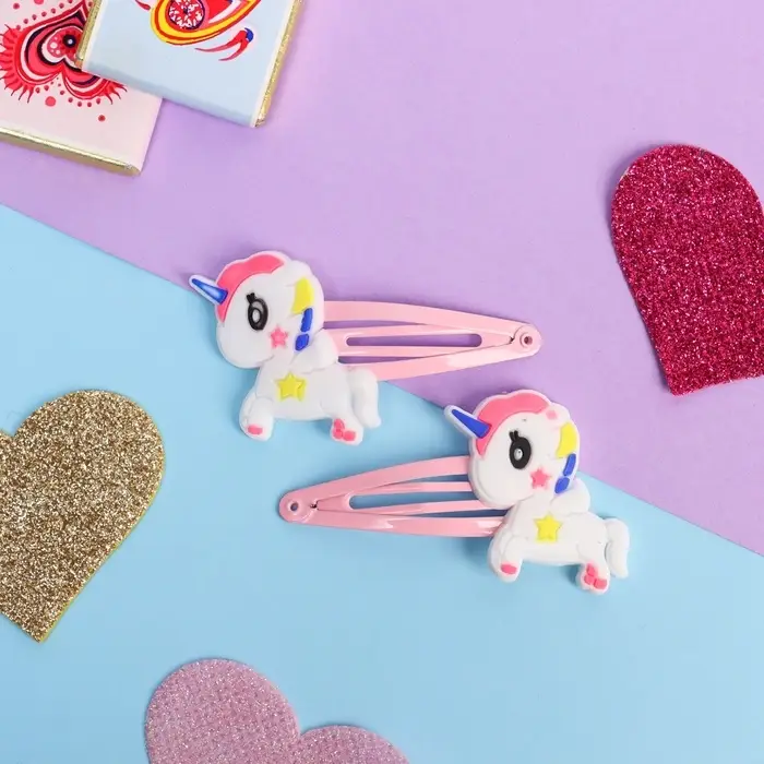 Невидимка для волос "Абель" (набор 2 шт) белый единорог, 5 см