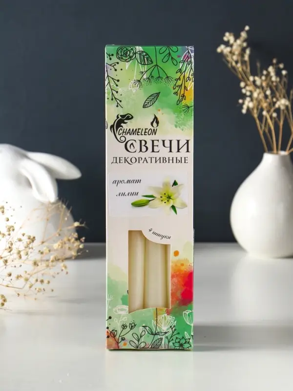 Свечи конические ароматизированные 2,2х24 см (набор 4 шт) 50 гр, 8 ч, лилия